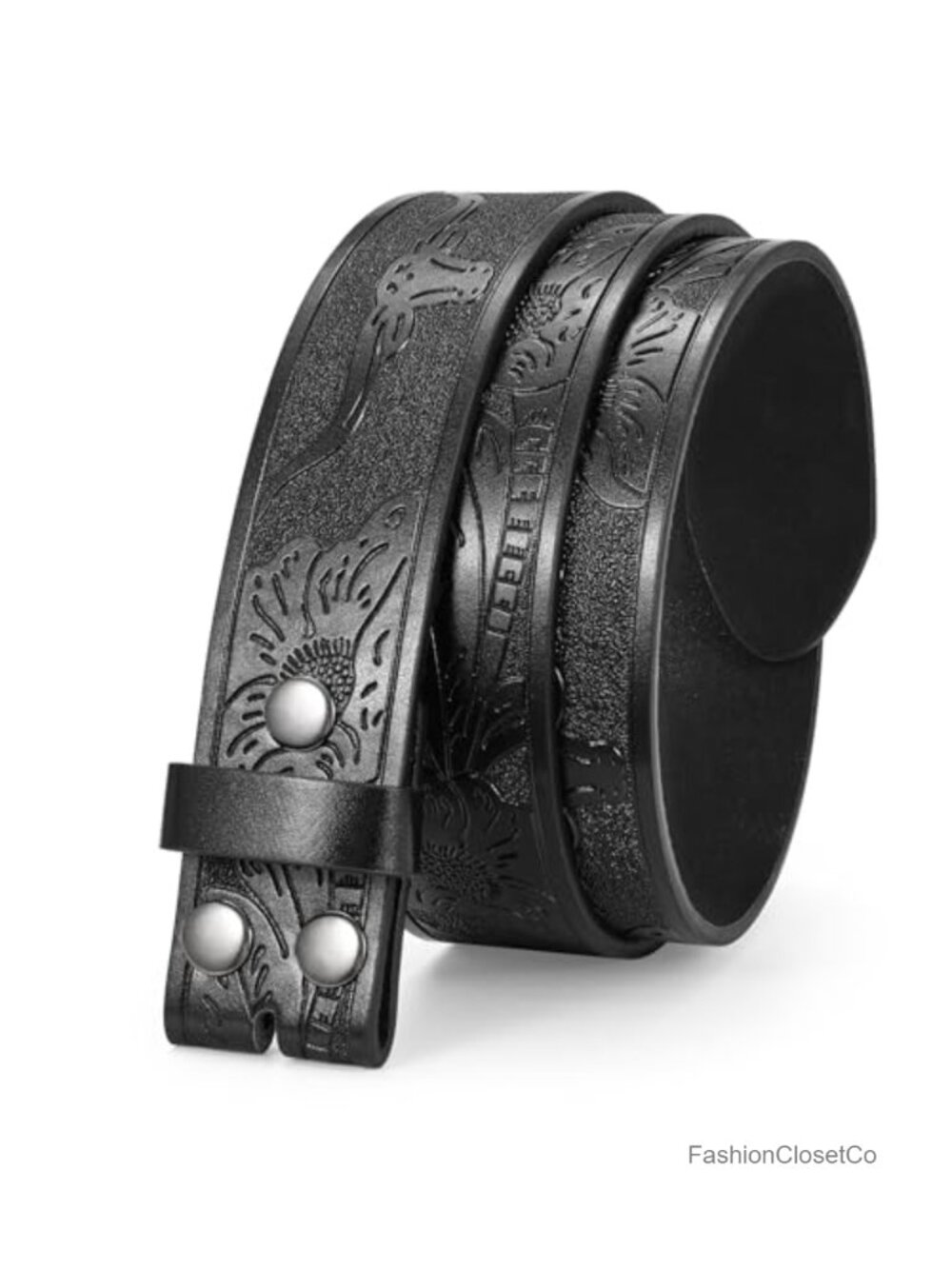 Western Leather Belt Strap Snap-On 1.5" Wide Floral Engraved Cowboy Cowgirl